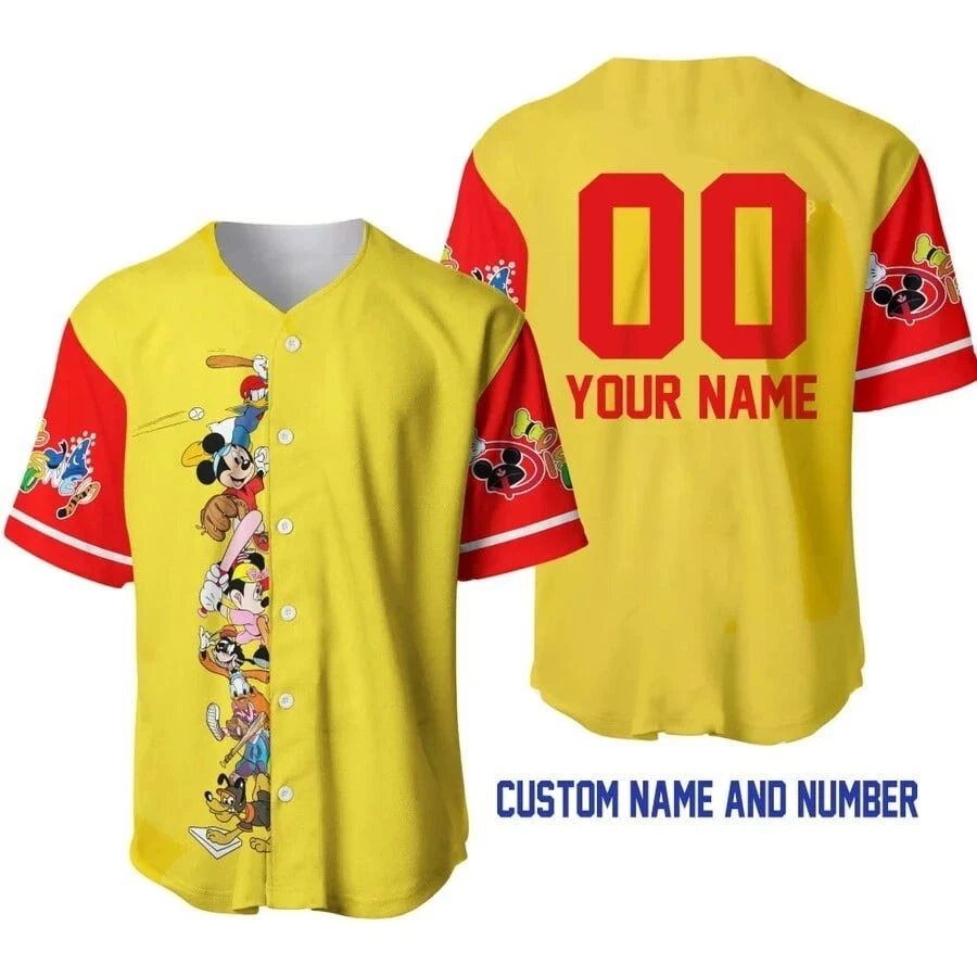 Personalized Mickey Mouse Friends Baseball Jersey Button Down Shirt