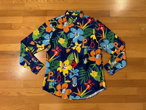 New M Polo Ralph Lauren Floral Tropical Cruise Royal Logo Classic Fit Shirt Men