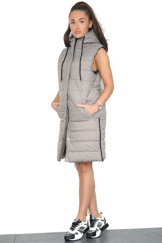 WOMENS HOODED LONG LINE PUFFER GILET JACKET PADDED TOP BODY WARMER 8-22 - Picture 7 of 14
