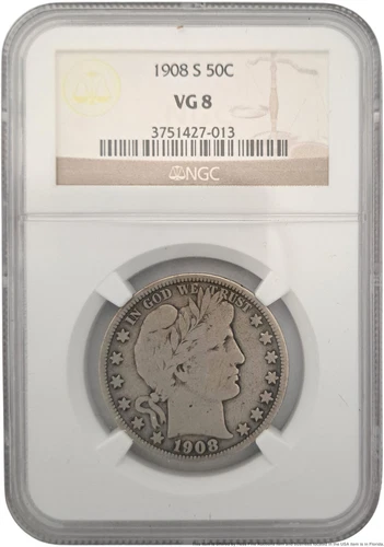 NGC VG 8 1908-S Barber Half Dollar 50 Cent Silver Coin