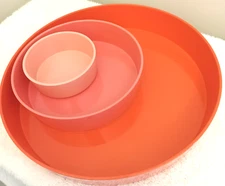 Serving Set Party Chip and Dip Set of 3 Bowls Melamime Orange Peach Pink