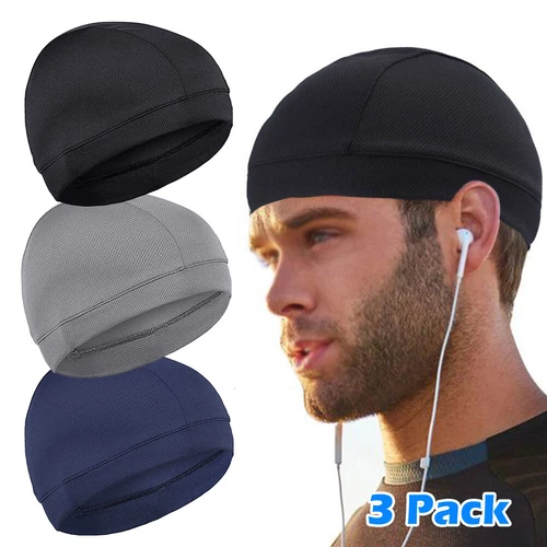 3x Helmet Liner Skull Cap Beanie Sweat Wicking Cycling Sport Quick-dry Hat Wrap