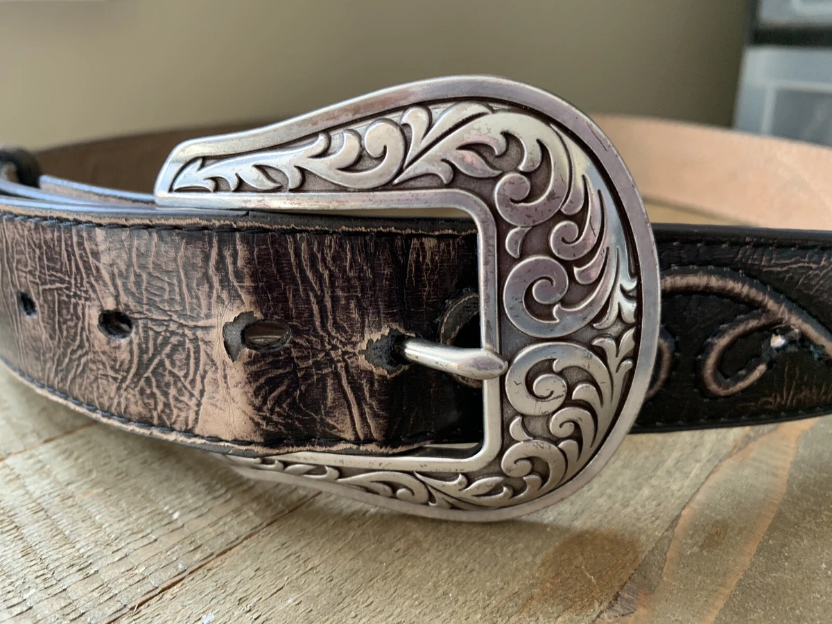 Nocona Belt Western Design Size Medium Leather Lining Brown Tooled