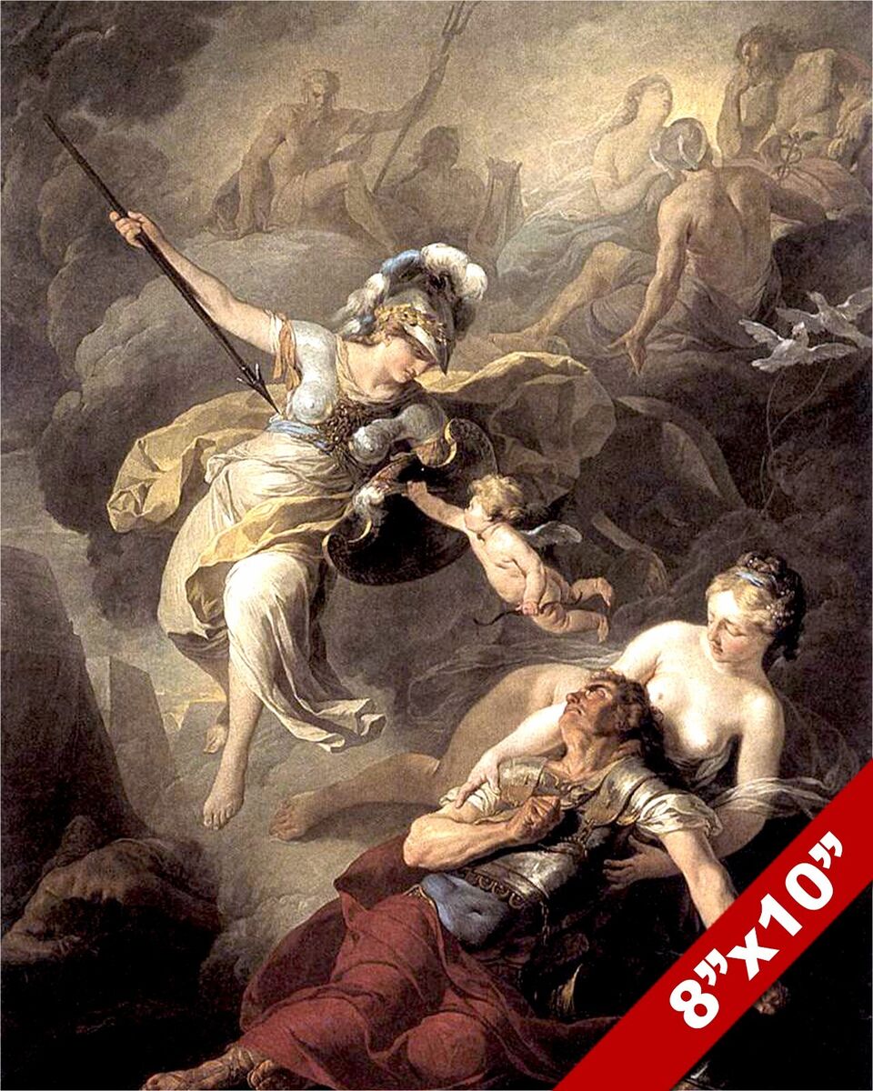 English: Oil on canvas of the god Mercury and goddess Minerva providing the  warrior Perseus with armor to battle the Gorgon, Medusa. Italian: Perseo  giovane armato da Mercurio ed Atena Perseus