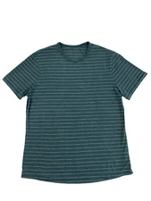 Lululemon Men's Large Teal Striped V Neck T Shirt Short Sleeve Crew Neck