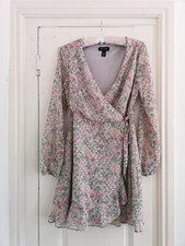 New look wrap dress floral grey green pink size 10