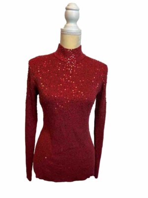 Dressbarn Collection Elegant Red High Neck Sequence long Sleeve Size  L