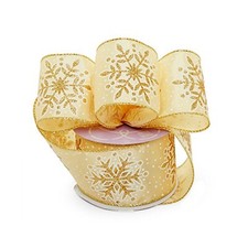 2.5" Wide Gold Snowflakes Satin Ribbon With Glitter Accents - 10 Yds 56113801 