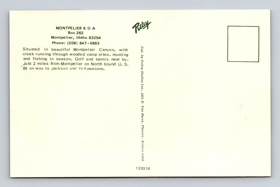 Montpelier Canyon IDIdaho, KOA Campground, Advertising, Vintage Postcard eBay