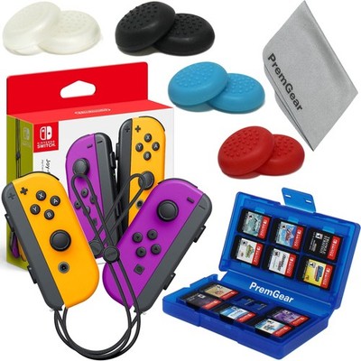 Nintendo Neon Purple/Neon Orange Joy-Cons (L-R), 8 Thumb Grips, Game Case, Cloth