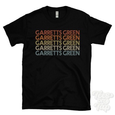 GARRETTS GREEN REPEATED RETRO STYLE T-SHIRT mens & womens uk place name gift