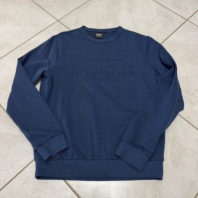 Barbour International Sweatshirt Mens S Blue Crewneck Motorcycle Puff Print