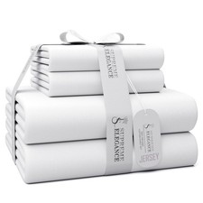 White Jersey Knit 4-Piece Queen Sheet Set, T-Shirt Bed Sheets with Soft Cotto...