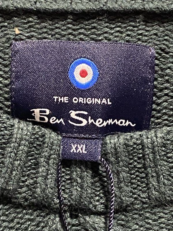 Suéter suéter tejido con cable verde XXL Ben Sherman para hombre Foto 3 de 4