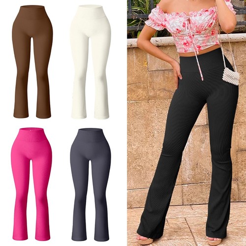 Black Elasticity Casual Flare Sweat Pants Sexy Fitness Yoga Trousers for Women - Picture 2 of 18