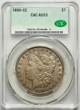1890 CC Morgan Silver Dollar CACG AU 53 CAC Carson City