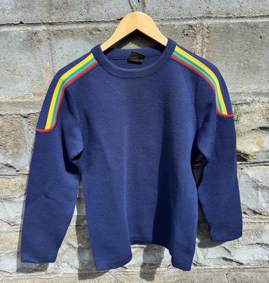 Suéter Esquí Vintage HEAD 100% Lana Pequeño Arco Iris Rayas Años 70 80 Jersey Foto 2 de 4