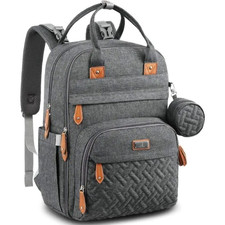 Sac à Dos à Langer Bébé Matelas Multifonction Imperméable Gris Foncé Poussette
