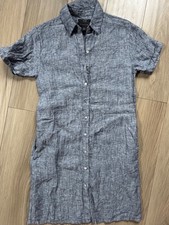 Tahari 100% Linen Shirt Dress XS Blue Striped Button Down Coastal Lagenlook