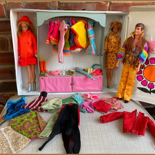 Vintage 1960s Barbie Dolls w/ Case & Clothing Accessories & Live Action Ken