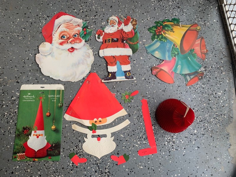 4 Vintage Christmas Die Cuts 60s-70s Santa, Bells