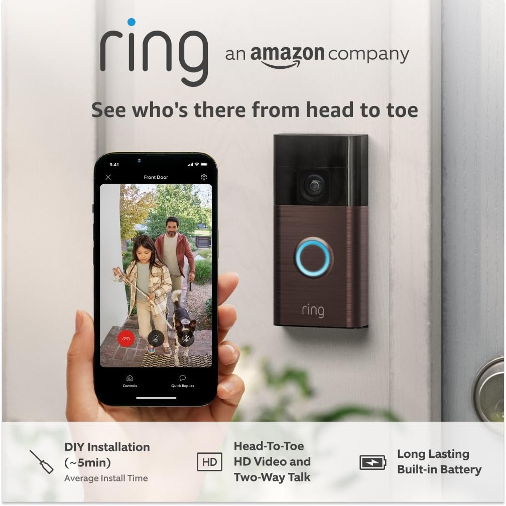 Ring Battery Video Doorbell HD Wireless Wi-Fi Security Camera Head-to-Toe View