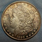 Brilliant About Uncirculated 1890 Morgan Silver Dollar w Chinese CHOP MARKS RARE
