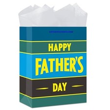 13" Fathers Day Gift Bag - Large Gift Bag with Tissue Paper Father's Day Bag