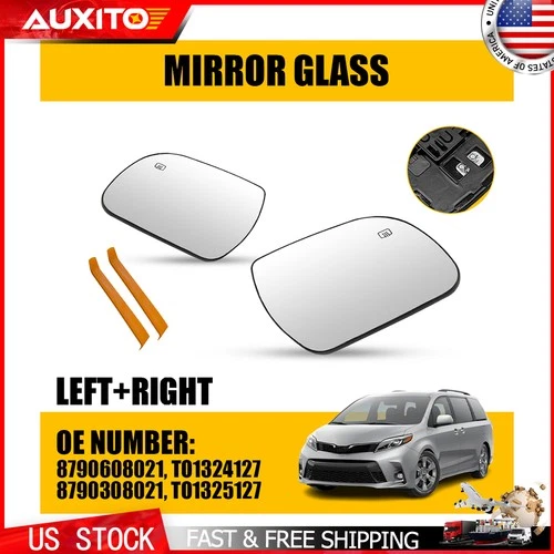2PCS Heated Driver Passenger Side Mirror Glass For Toyota Sienna 2011-2019 Pair