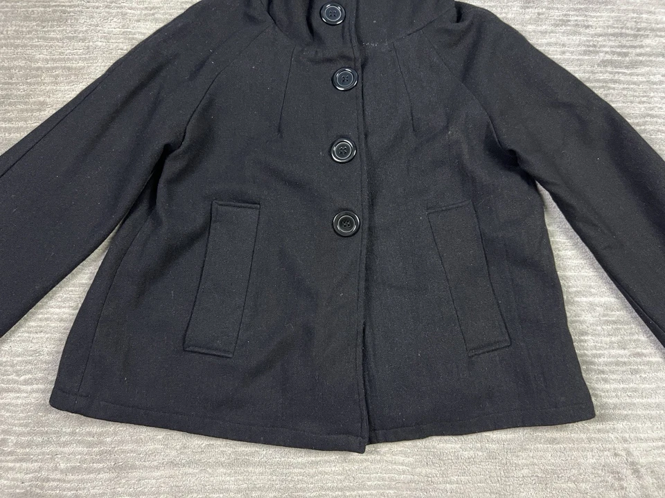 Chaqueta Rue 21 Mujer Grande Negra Mezcla Lana Botón Frontal Forrado Bolsillos Foto 3 de 4