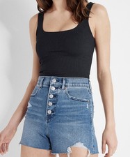BNWT Express High Rise Distressed Cut Off Button Fly Denim Shorts Blue Size 0