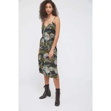 Urban Outfitters Jones Tie Back Satin Midi Slip Dress Size L Black Dragon Print