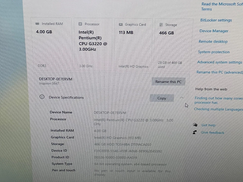Dell Inspiron 3647 Desktop Computer Intel Pentium G3220 3GHz 4GB RAM 500GB HDD - Image 2 of 4