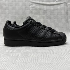 Adidas Superstar Shoes Youth Size 4.5 Black Triple Black Leather FU7713