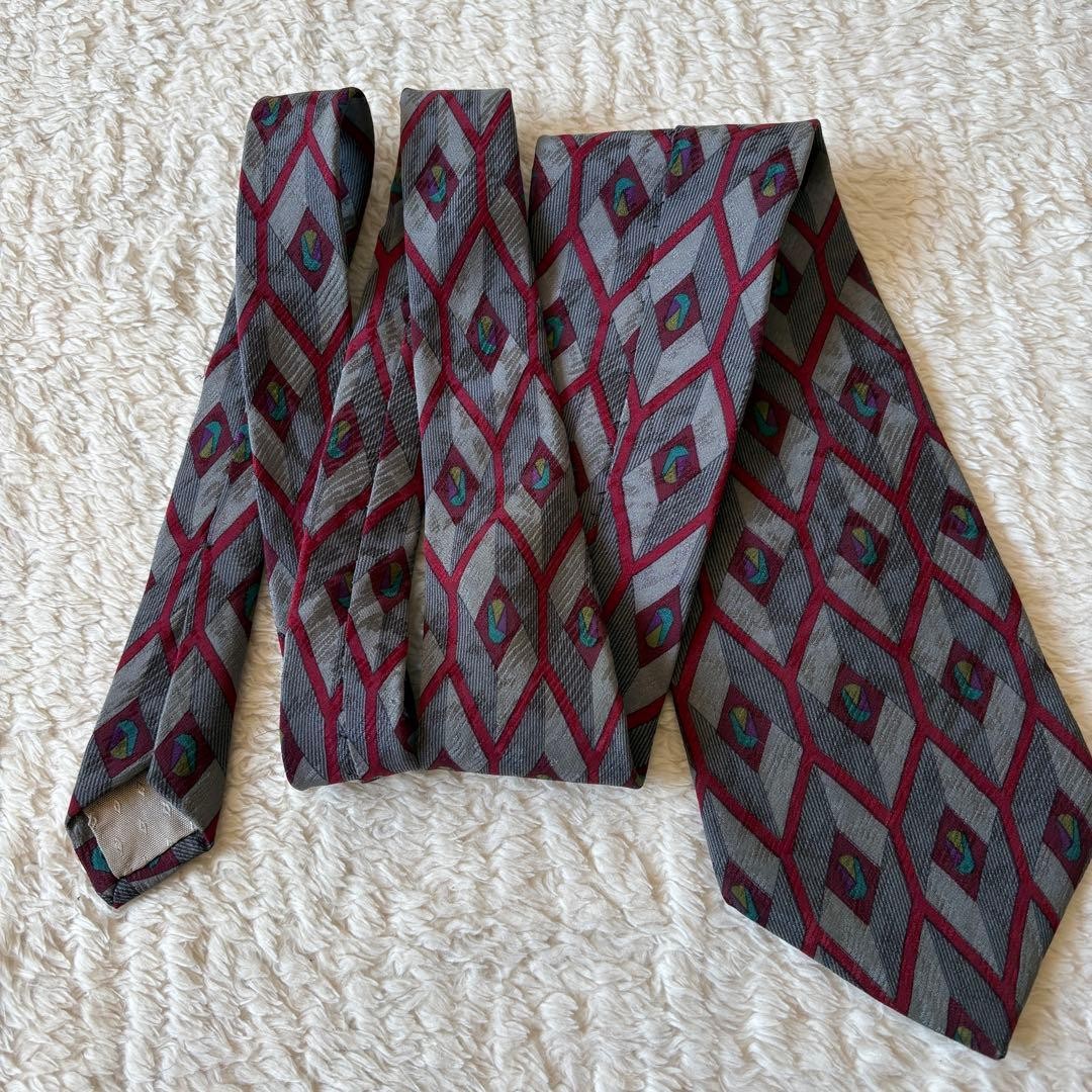 Givenchy Silk Geometric Pattern Tie Gray Bordeaux… - image 5
