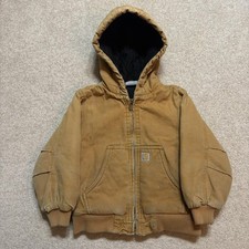 Carhartt Jacket Toddler 4T Brown Hooded Canvas Quilted Lined Insulated Workwear