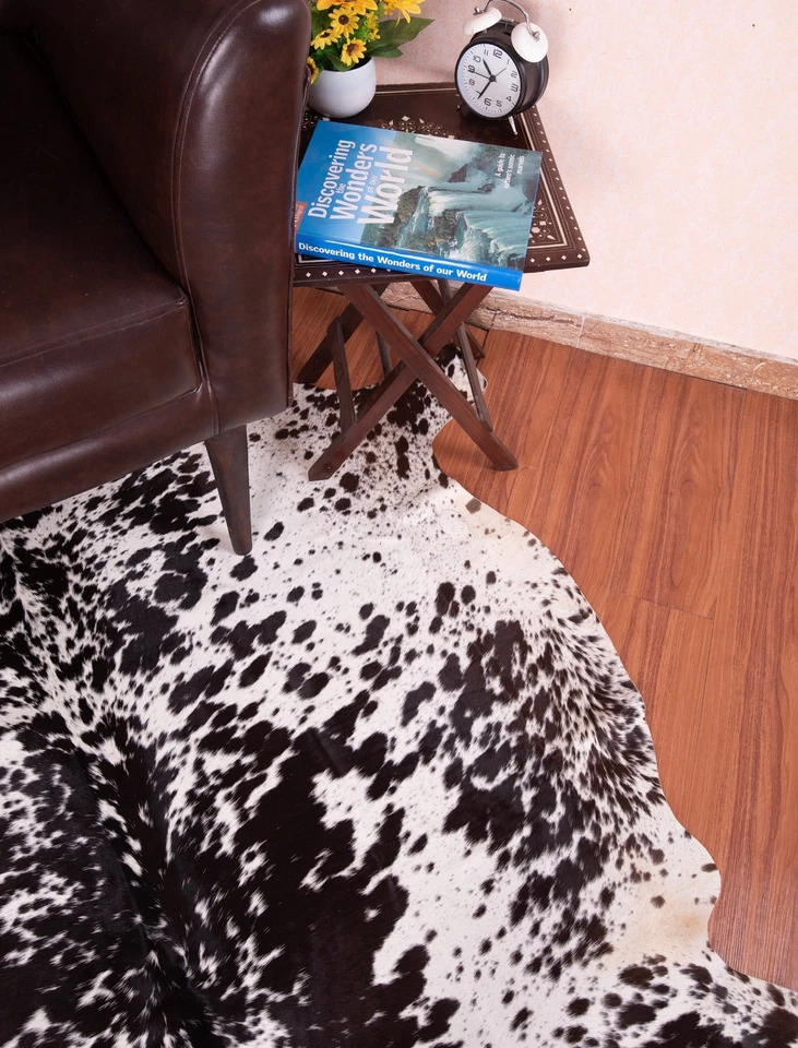 Alfombra de cuero de vaca marrón blanco 5x5 pies piel de vaca manchada pelo natural sobre alfombra de cuero Foto 4 de 4