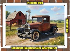 Metal Sign - 1929 Ford Model A Truck Oil Painting - 14x10
