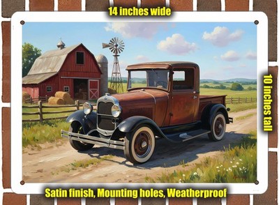 Metal Sign - 1929 Ford Model A Truck Oil Painting - 14x10