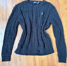 Polo Ralph Lauren Cable-Knit Wool Cashmere Crew Neck Sweater Black Size L