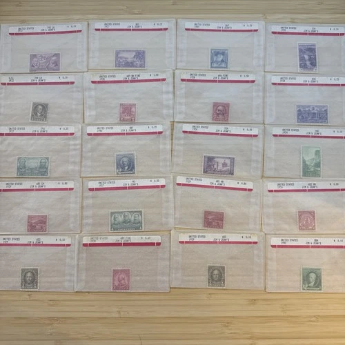 US Stamp Lot 20 Mint Singles MNH MH 1910s-1950s Collection Vintage Glassines