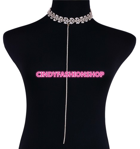 USA Women Rhinestone Choker Crystal Gem Luxury Chokers Collar Chocker Chunky - Imagen 8 de 15