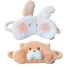 2 Pack Cute Plush Bunny Rabbit Bear Sleep Mask Eye Blindfold Cover Girls Kids