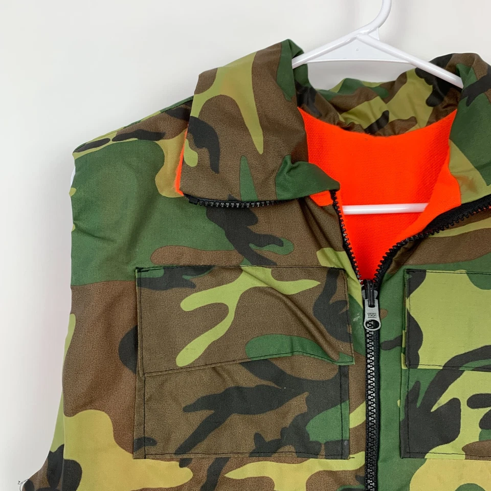 Vintage Blaze Orange Camo Nylon Pockets Full Zip Hunting Ammo Vest Med Large - Image 2 of 4