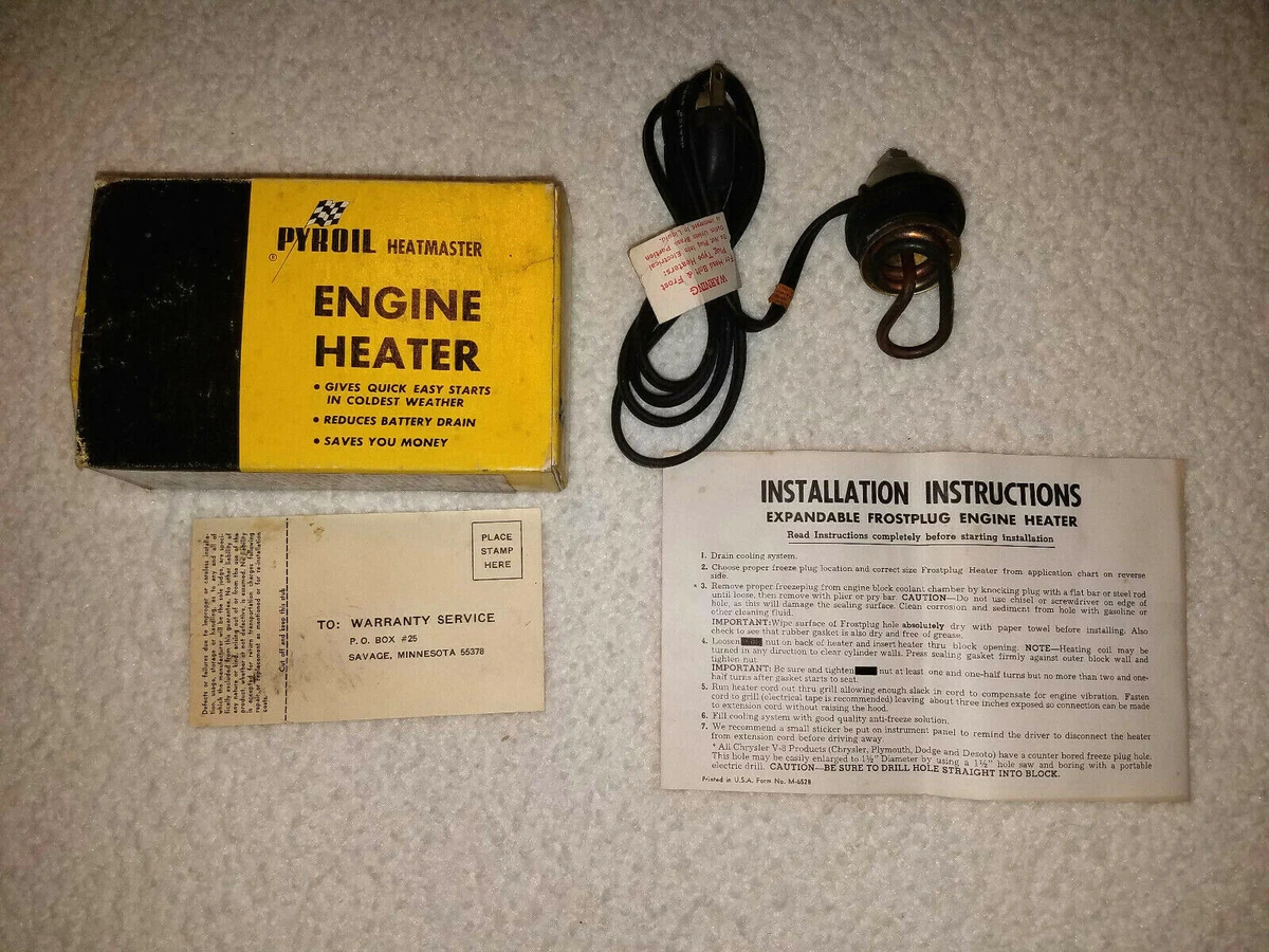 Pyroil Heatmaster ENGINE HEATER, 210 Freeze Plug, Cold Car Truck Warmer |  eBay
