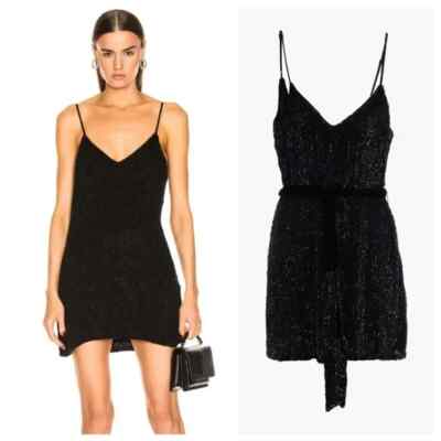 Retrofete Claire Sequin Black Belted V-Neck Shift Cami Dress $445 Small |  eBay