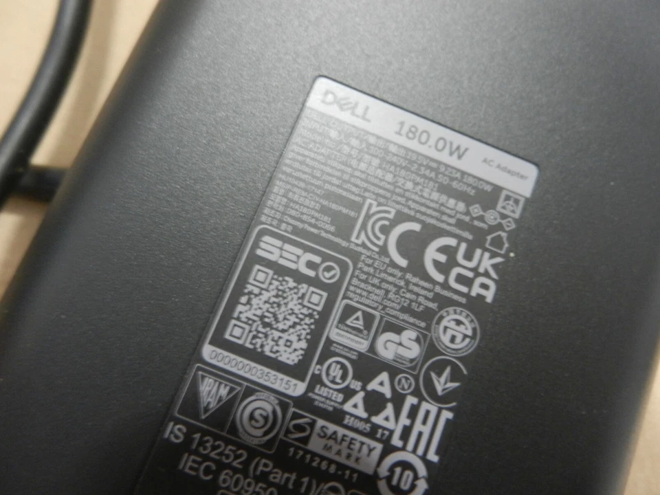 GENUINE Dell Alienware AC Power Adapter Cable  180W - HA180PM181 - FREE S/H - Image 3 of 3