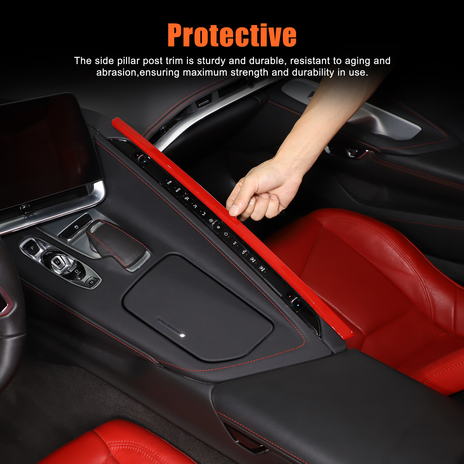 Red ABS Carbon Fiber Center A/C Console Strip Trim Cover Fits Corvette ...