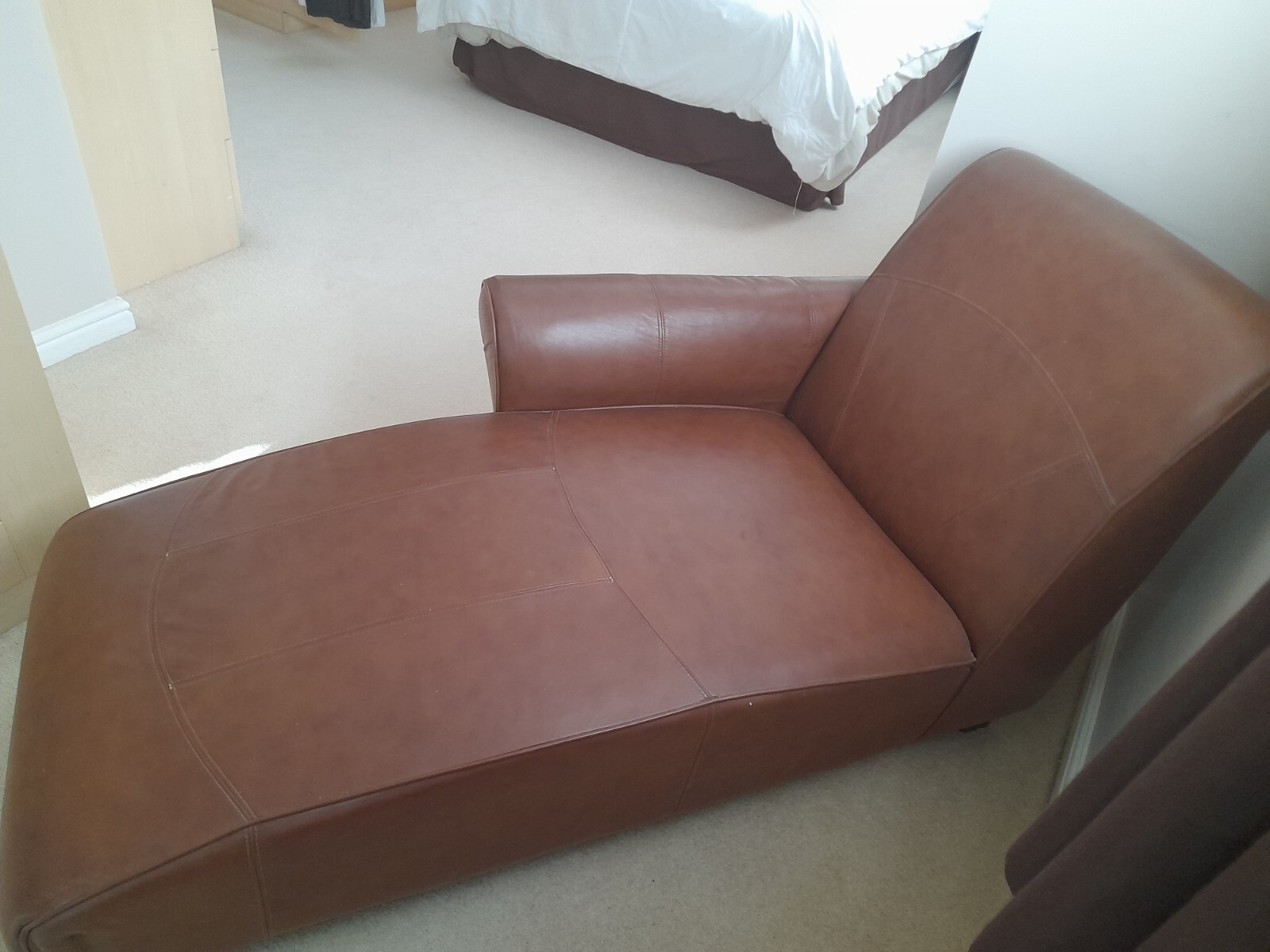 Brown leather chaise longue eBay
