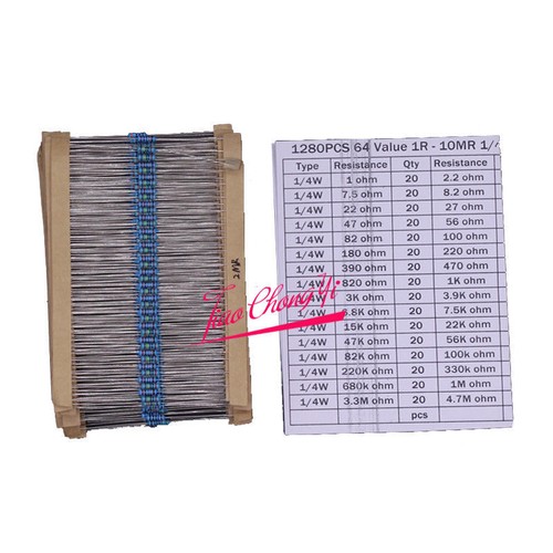 64 values 1280pcs 1 ohm - 10M ohm 1/4W Metal Film Resistors Assortment Kit - Picture 4 of 5